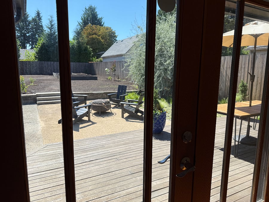 3rd bedroom/office area looking out french doors toward deck