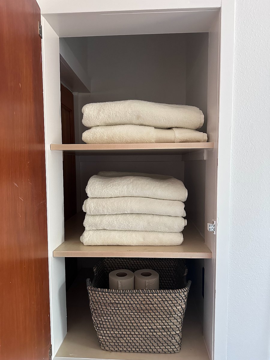 Linen closet with 100% organic towels and wash cloths