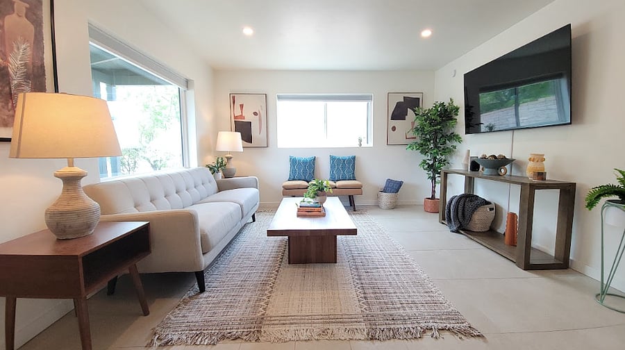 Bright Living Room w/ Large Windows.