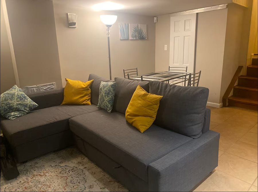New sleeper sofa replaced futon seen in earlier photo, allowing overnight space for 2-3 guests.