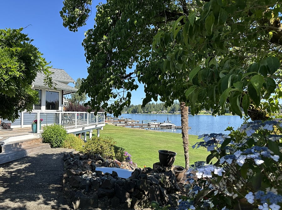 View of side deck and lake.