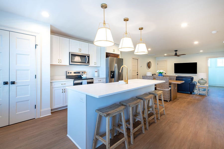The kitchen is fully stocked for you to make many meals! Appliances not pictured: drip coffee maker, single cup coffee maker, crockpot, toaster, blender.