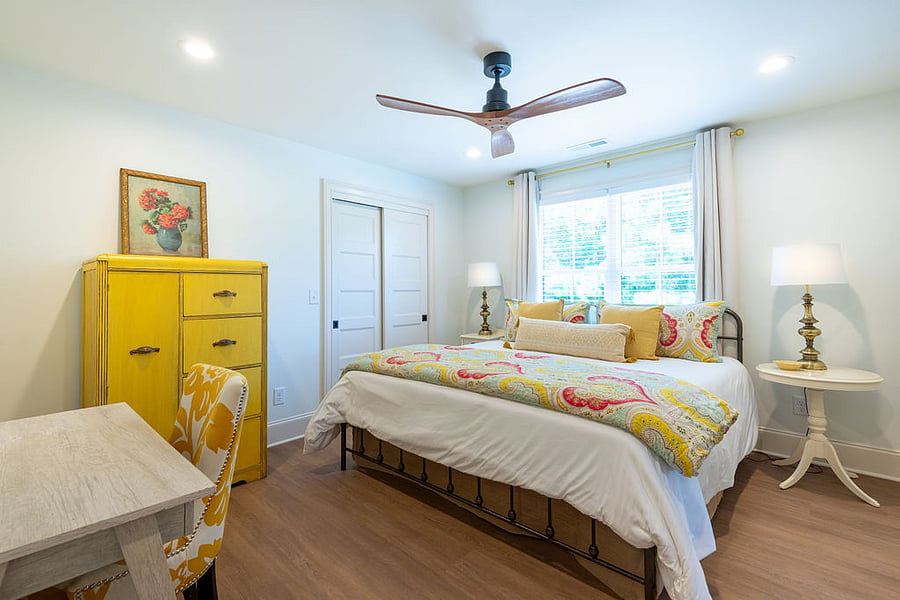 King size bed with new mattress and high thread count sheets.
