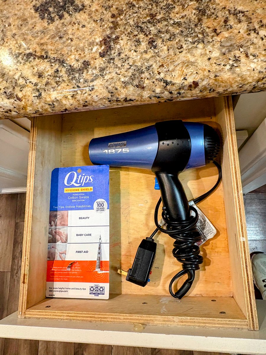 Q-Tips provided and Hair Dryer provided