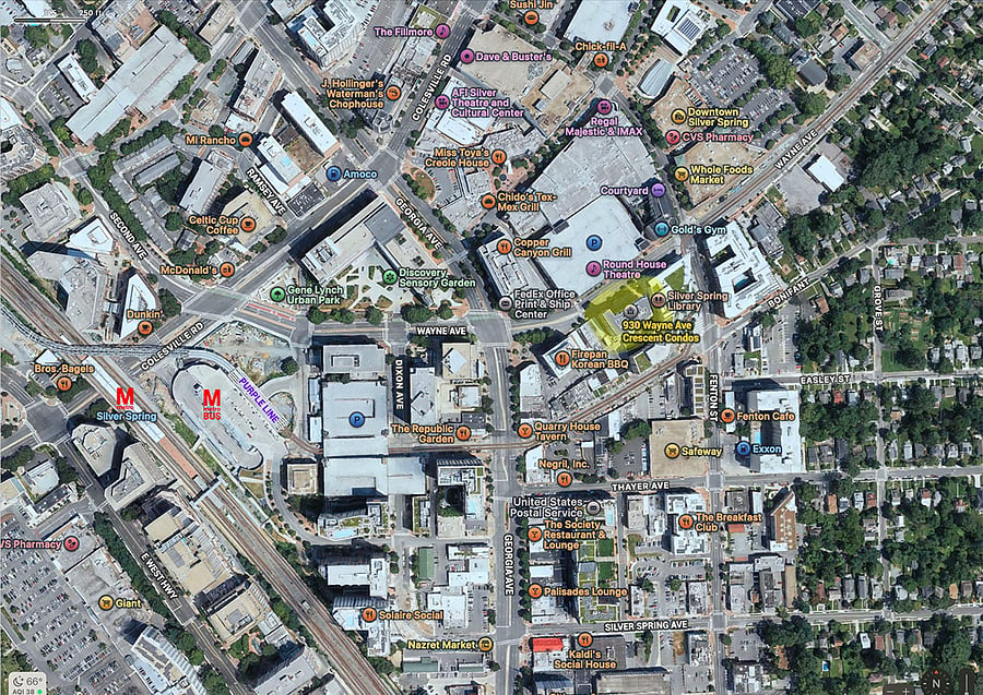Site Map of Silver Spring Downtown -- 930 Wayne at the center of image.