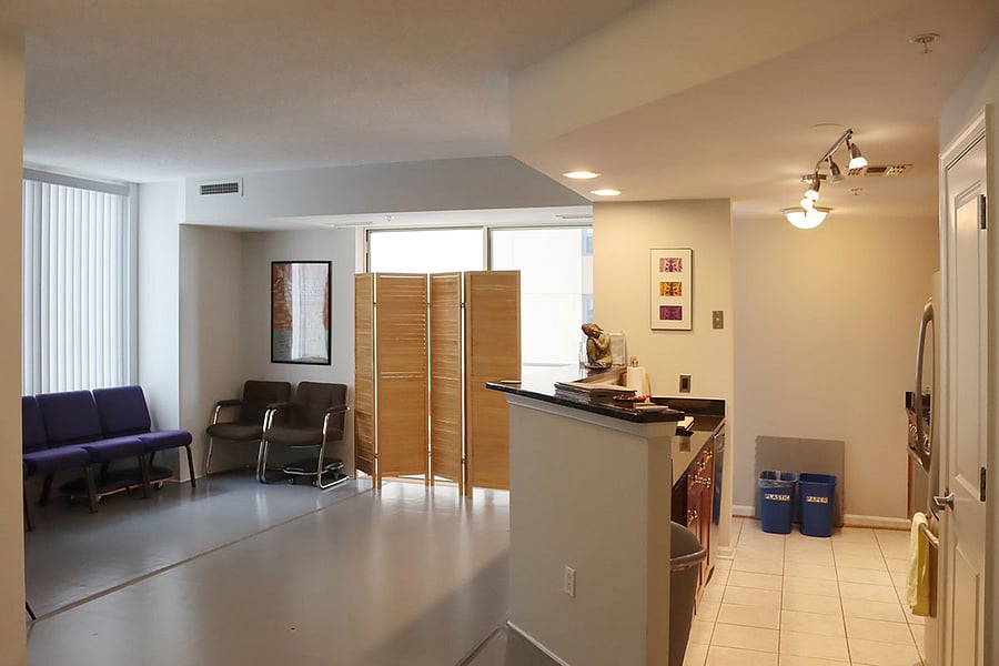 View from Dining Area/Foyer.  This is the space with the Marley dance floor exposed 