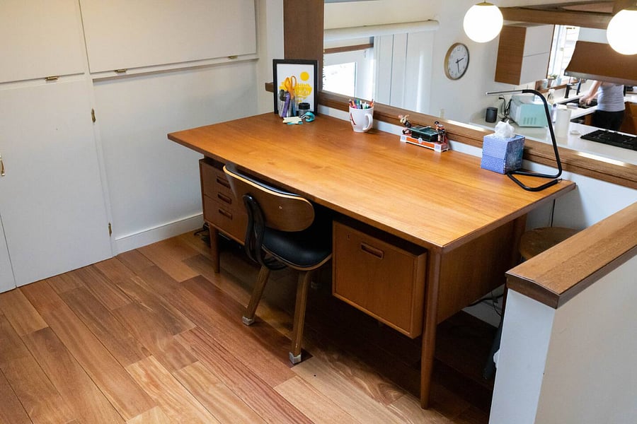 A Comfortable and Well-lit Working Space Overlooking the Dining Room/Kitchen