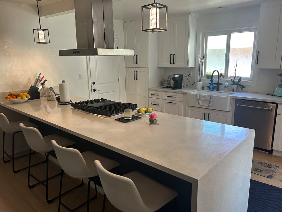 Remodeled kitchen with barstools