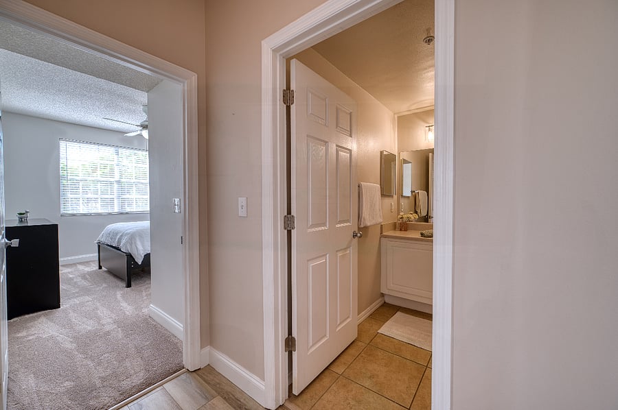 Hallway to bedroom 2 with storage closet (not pictured)