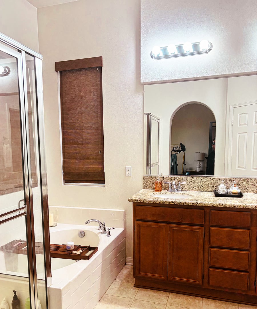 Ensuite bathroom for primary bedroom with large soaking tub.