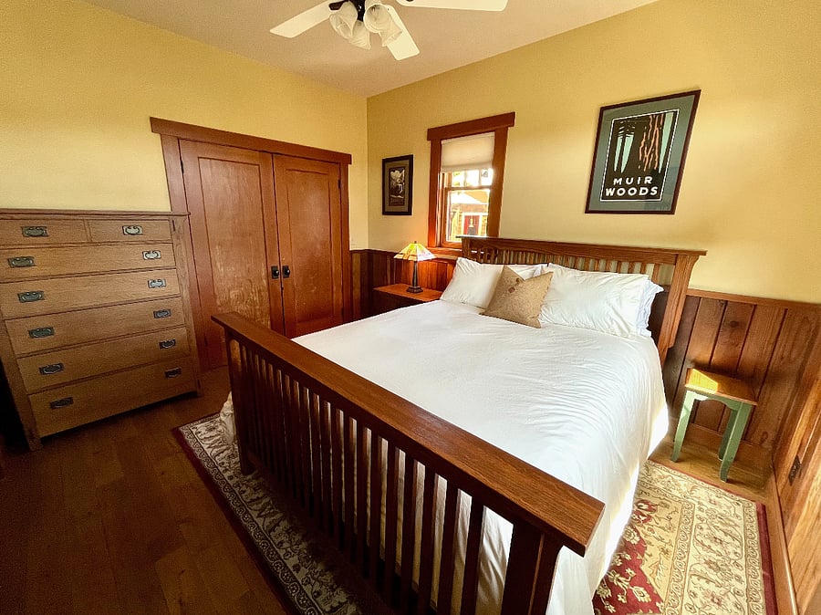 Main bedroom has large closet storage capacity in addition to high-boy dresser.