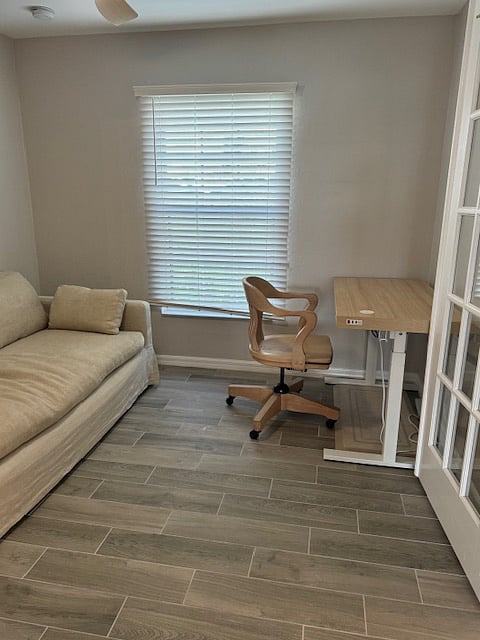 Office with extra deep linen/goose down RH sofa.