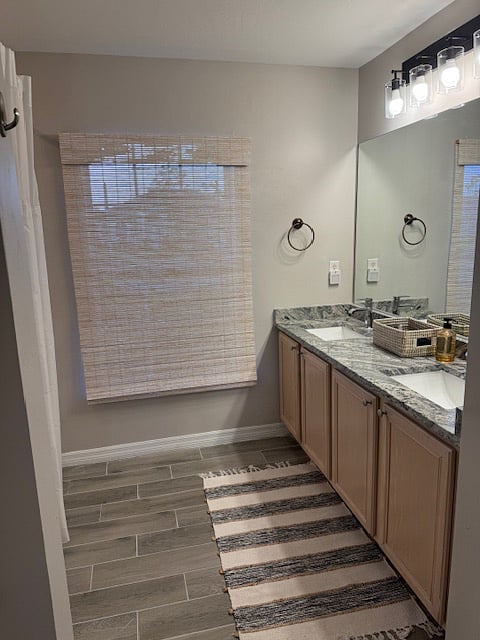 Primary bath has double sinks