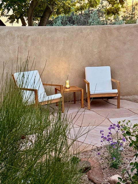 tranquil outdoor seating on private patio.
