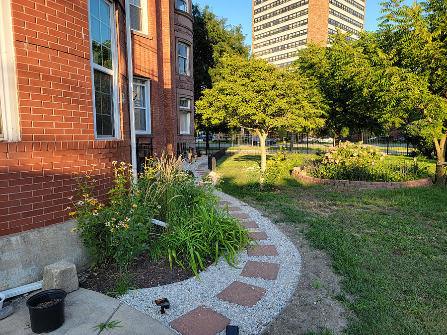 The pathway from the rear of the hosue.