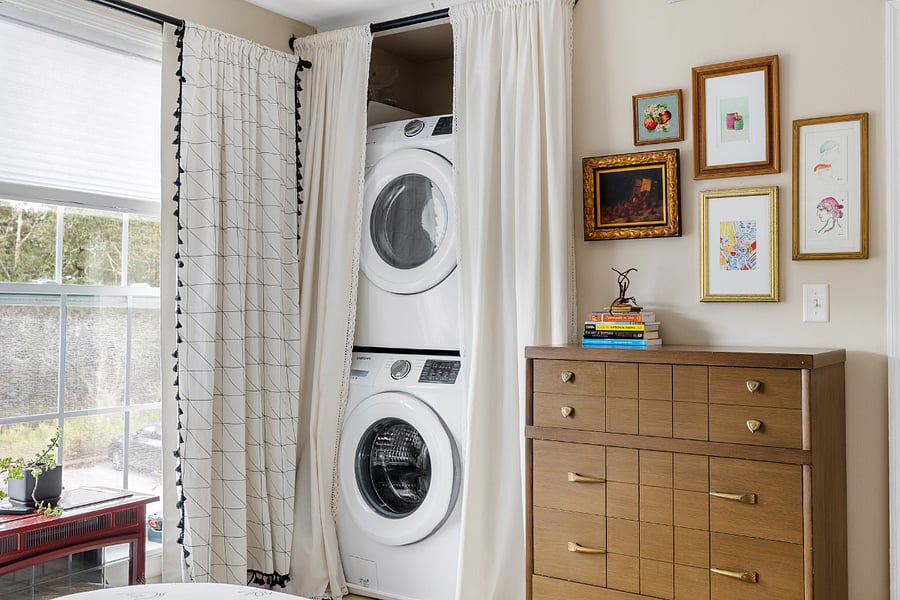 Closet laundry. Small hall coat closet + dresser+ under bed can be used instead