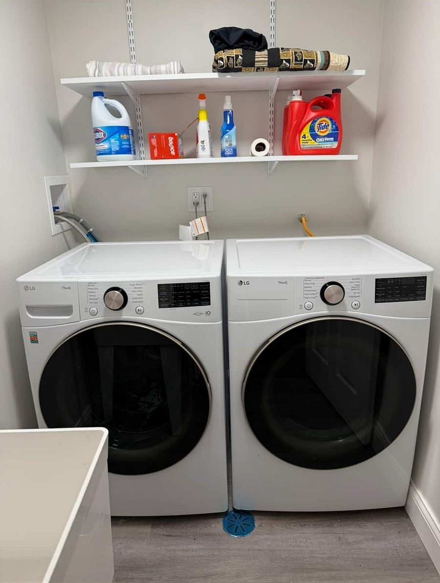 Laundry is located at the rear of the space. Please note this is a shared space with the homeowner. Please be mindful not to place items in the machines that could cause damage.