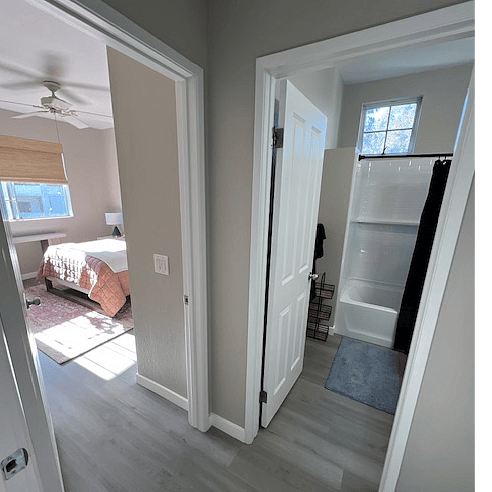 Separate bedroom in suite bathroom