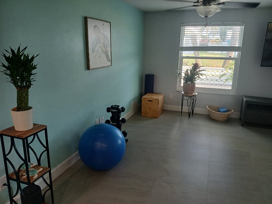 The little yoga studio is perfect for a workout with a view.