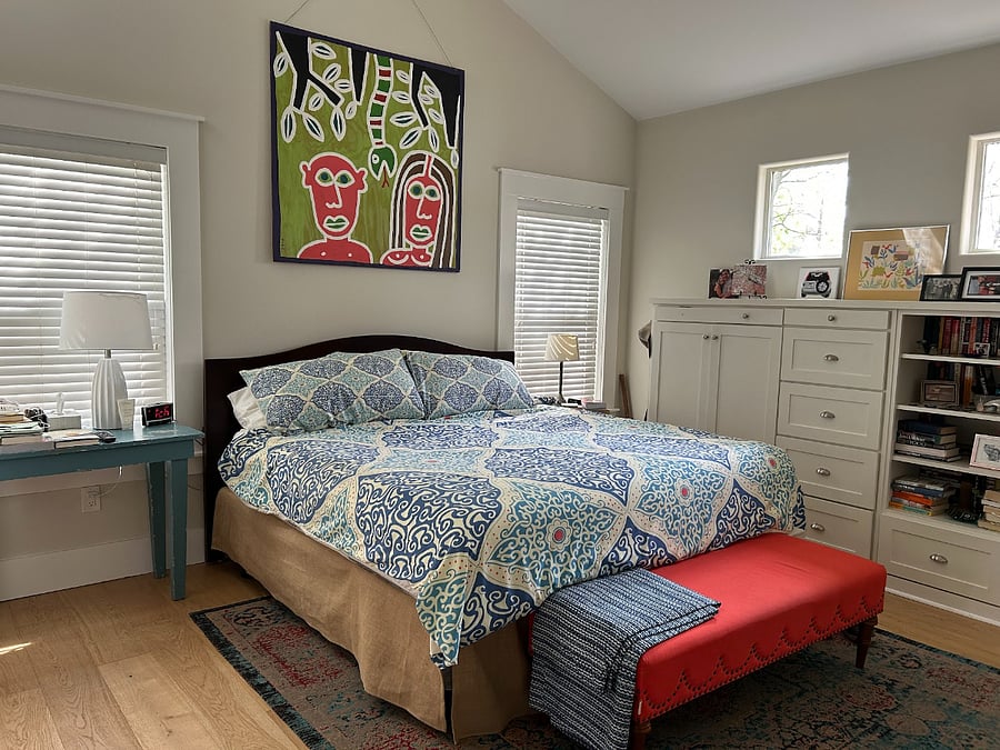 Primary bedroom with king sized bed.