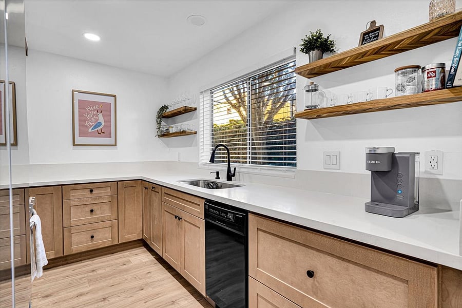 Newly renovated kitchen with coffee bar and keurig machine