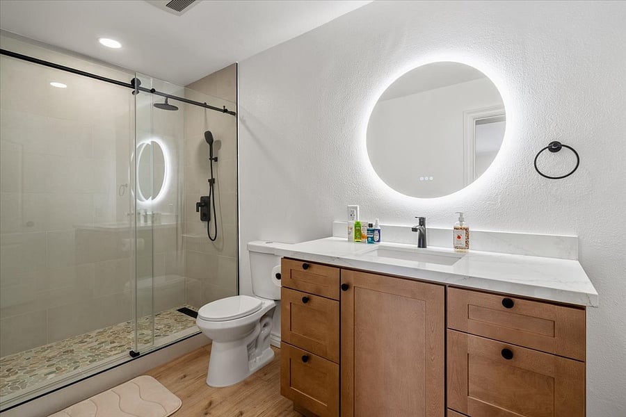 Beach Master Suite newly-renovated bathroom with walk-in shower