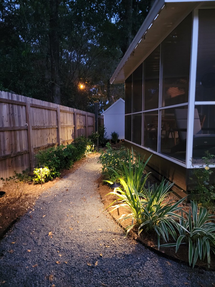 Lighted pathway from parking area