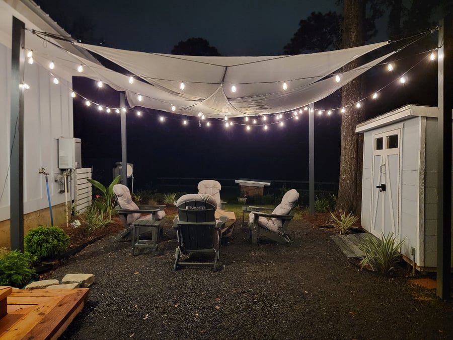 Covered sitting area with fire pit