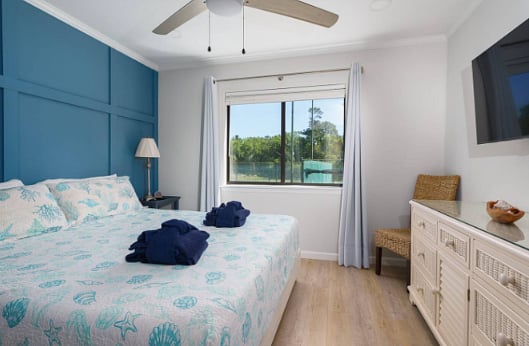 Primary bedroom with king bed & Smart TV w/ cable