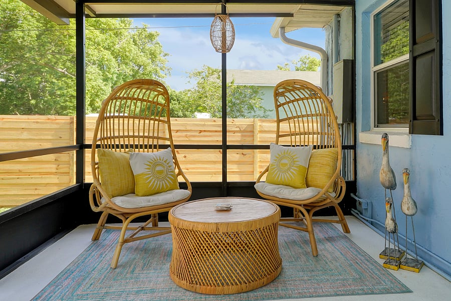 Enjoy a cup of coffee with a view of the pool