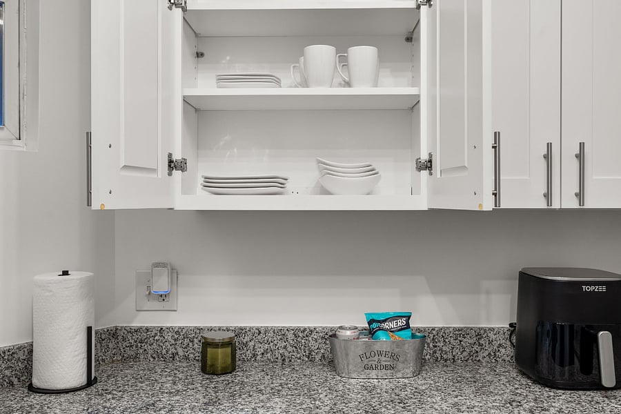 Kitchen snacks cutlery, dishes and cups