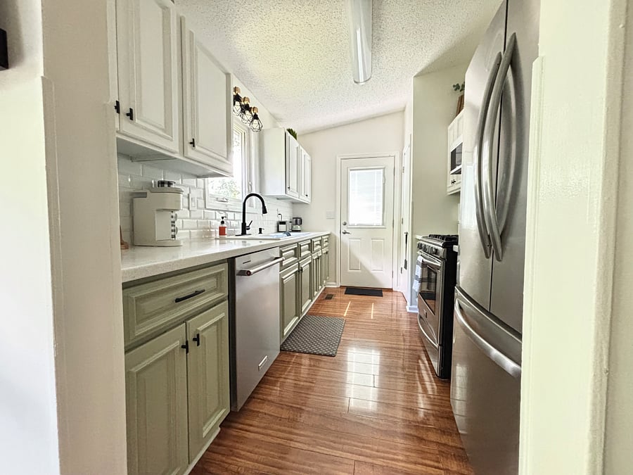 Bright, updated kitchen with beautiful stainless steel appliances.