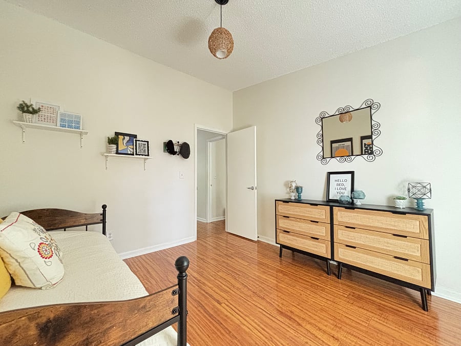 Two spacious dressers with a mirror to make getting ready easier. Box fan available.
