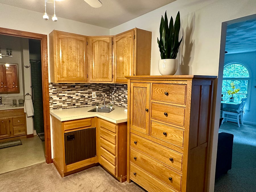 Additional efficiency sink with under counter storage.