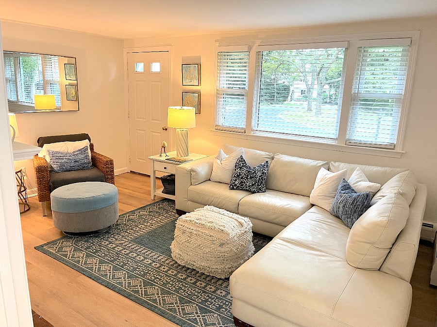 comfortable living room with leather sofa
