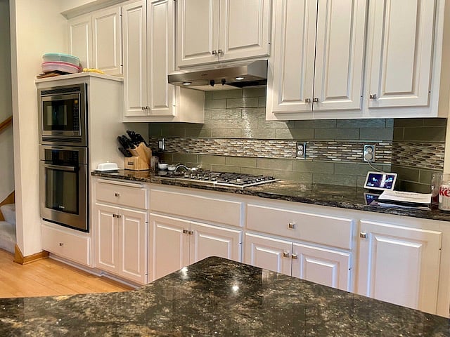 Gas stove and large island.