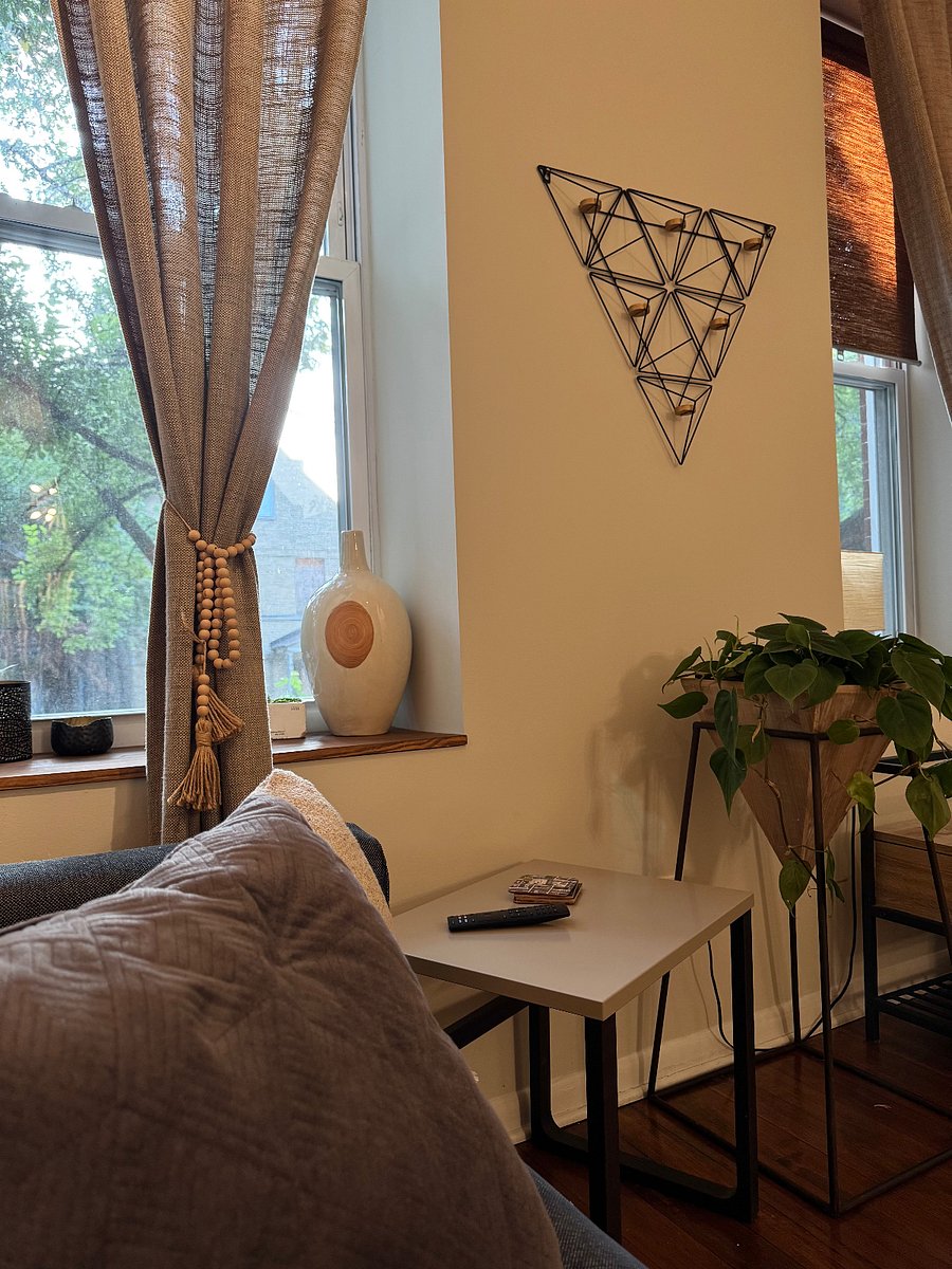 Live plants and decor in living room.