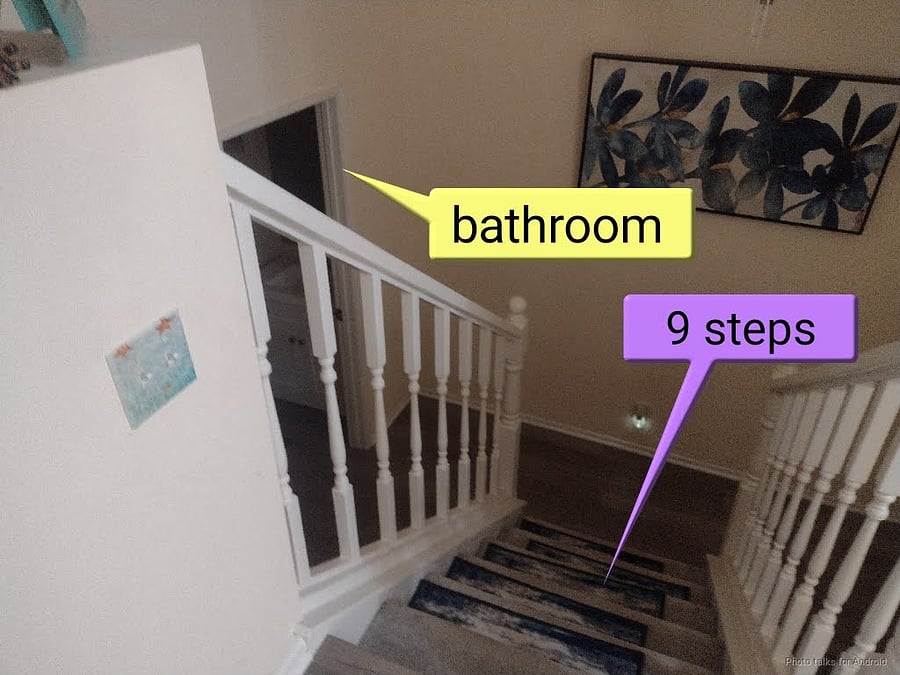 3 stories separated by 8-9 steps (#1) entrance into living room, dining area , kitchen , patio. (#2) bedroom & bathroom & closet (#3) bedroom 2 & master bedroom & closet