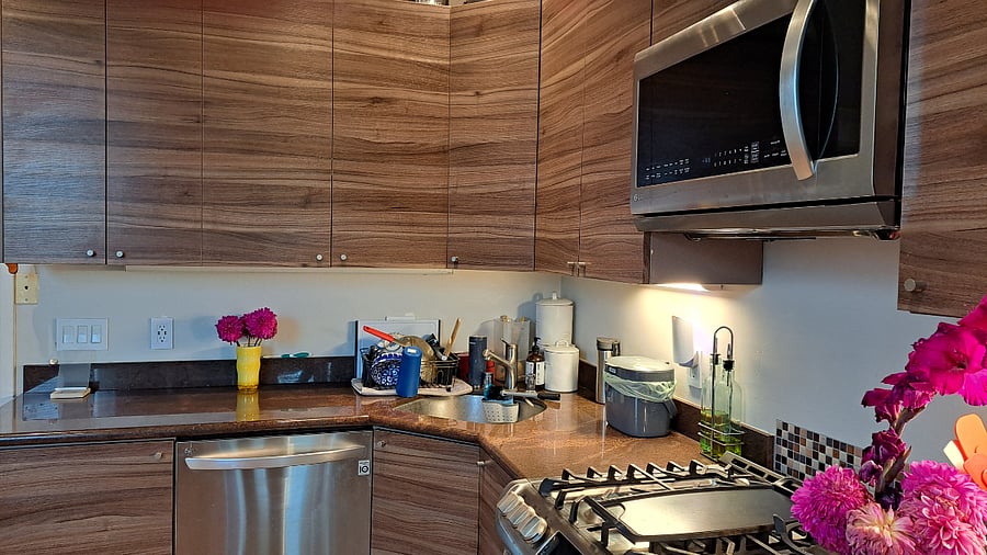 kitchen. Microwave, dishwasher, gas stove