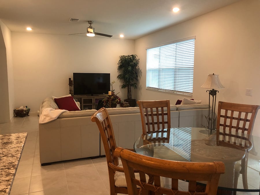 The living room has a 55 inch TV with a Roku for streaming.
