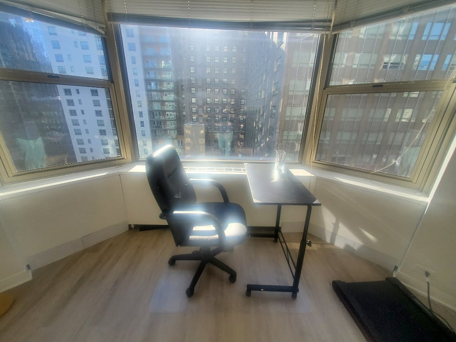 Laptop work station by the window