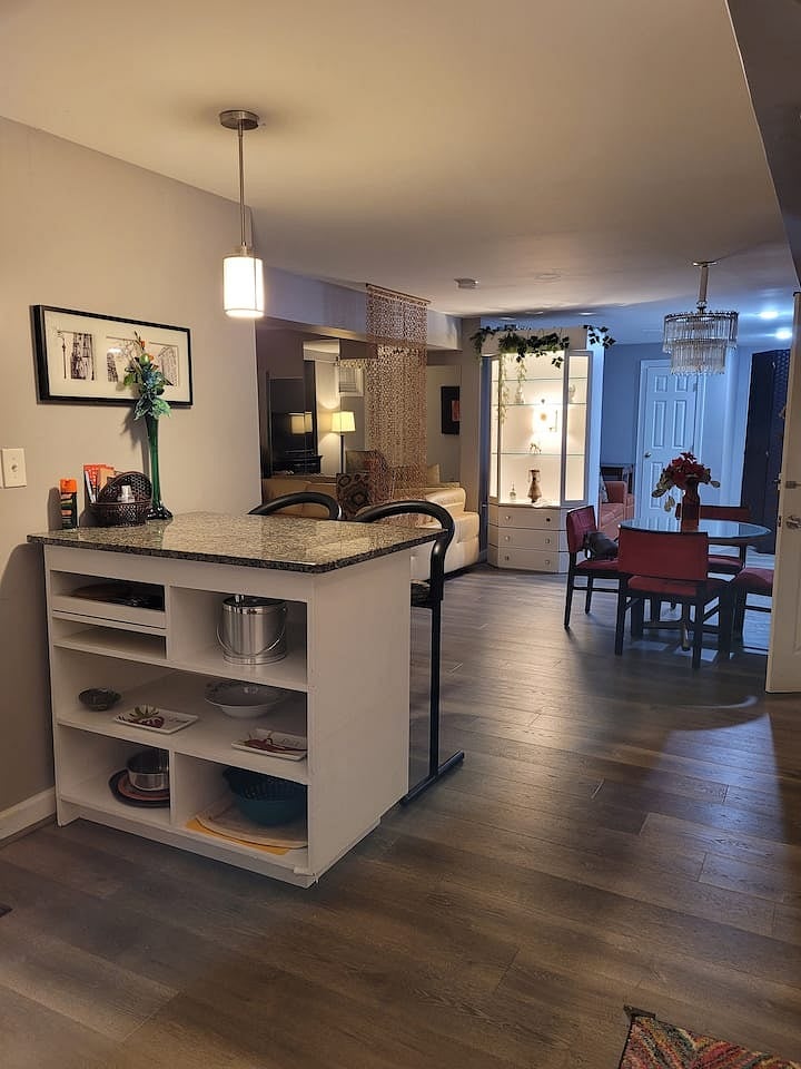 Open concept kitchen, dining area family room