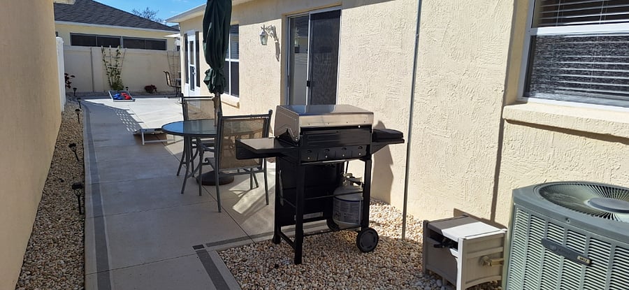 Grill and prep table with umbrella