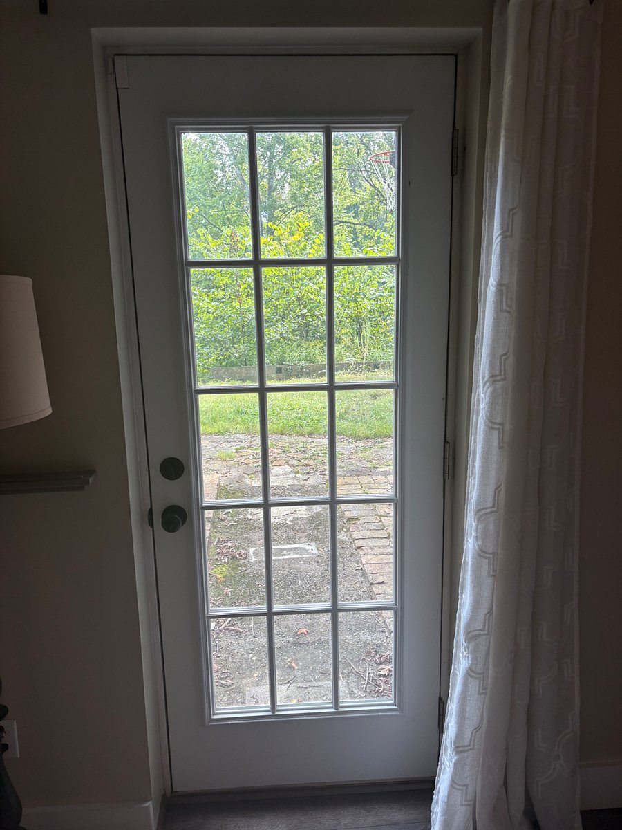 Private entrance to gated yard. Door has a deadbolt and door lock. Curtain for privacy. Exterior light over door and motion lights in yard.