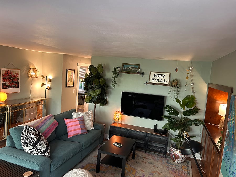 Living room, dining area to left