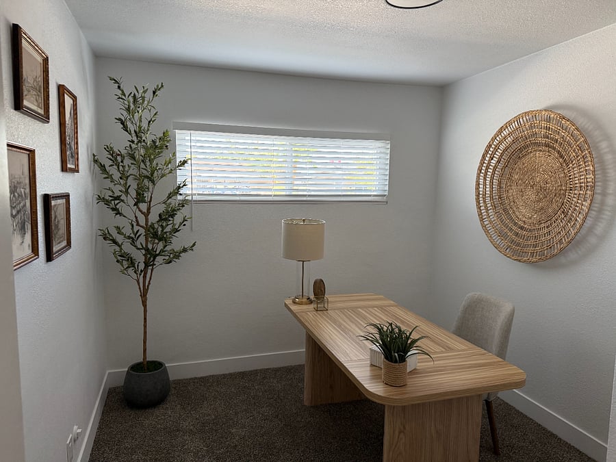 Bedroom 3 is a designated office with a closet. There is a second foldable desk stored in the closet if needed. Game storage.