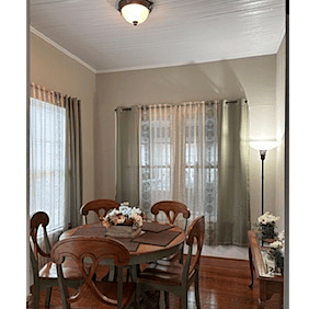 Separate dining room for five people.