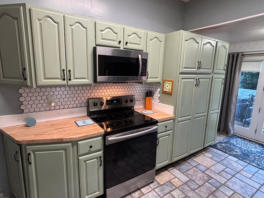 Fully stocked kitchen with everything you need to make home cooked meals.