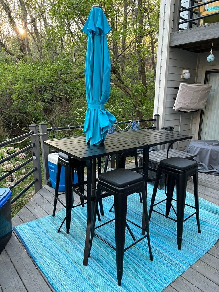 This is part of the lower deck with the outdoor TV. The hot tub is on this level. You can watch the TV while in the hot tub.