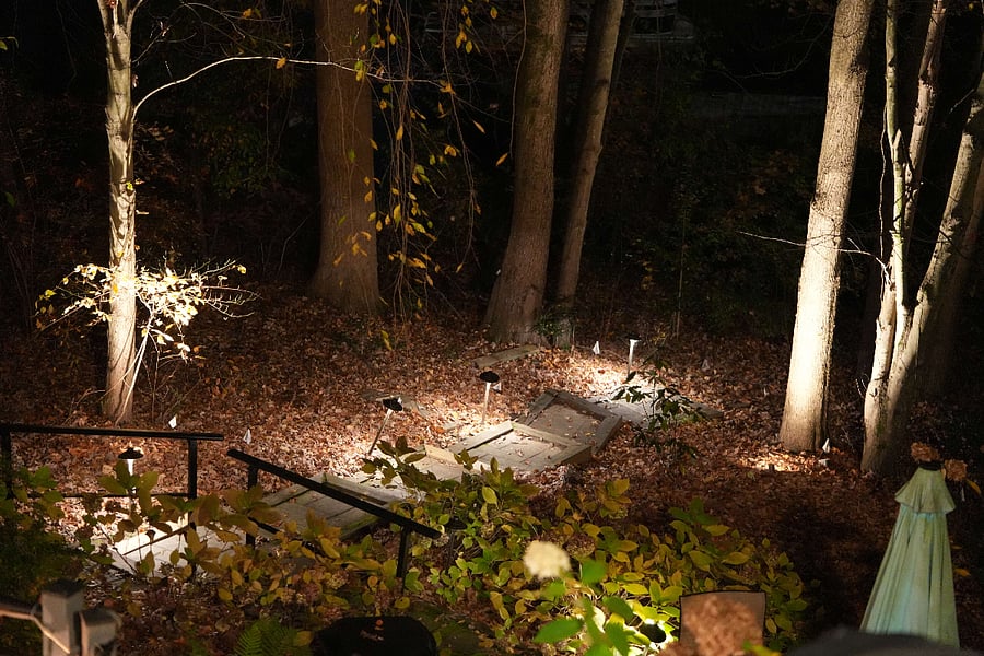 The house is on a hill leading directly to one of Reston's four lakes. 